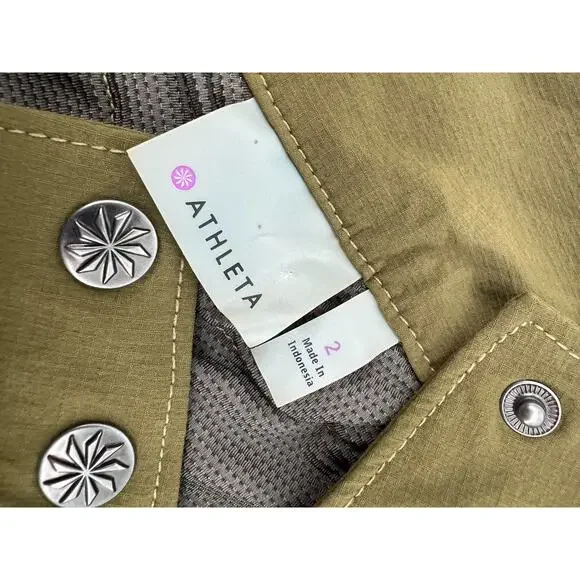 ATHLETA Olive Green Skorts Side Button Closure Front Pockets Women's Size 2 - Picture 3 of 9
